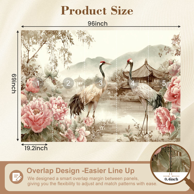 Papier peint adhésif chinoiserie Elegant, L 96 po x l 69 po