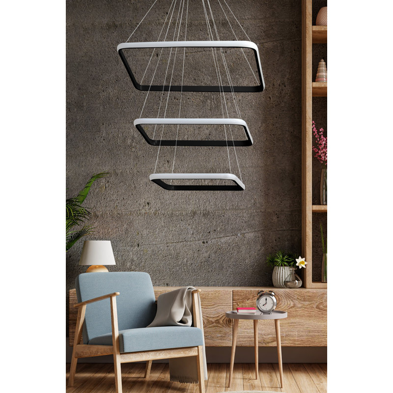 Modern Adjustable Black Chandelier (3 Pieces), Aluminium Body | LED Socket, 4000K Yellow Light | Dimensions: 11.8 x 11.8 inches, 15.7 x 15.7 inches, 19.7 x 19.7 inches | Perfect for Living Room, Dining Room & Entryways