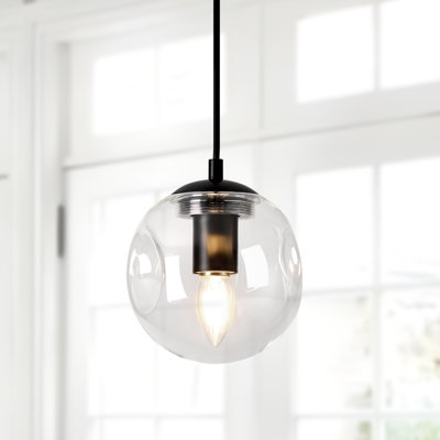 Roye 1-Light Modern Dimmable Single Gobal Pendant Light in Matte Black with Clear Glass Shade