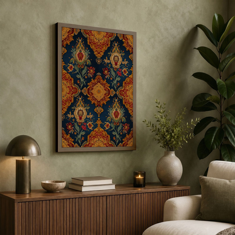 Persian Jewel Lattice Eclectic - Wrapped Canvas, 24x16 - 61.0 x 40.6 cm, Terracotta Border