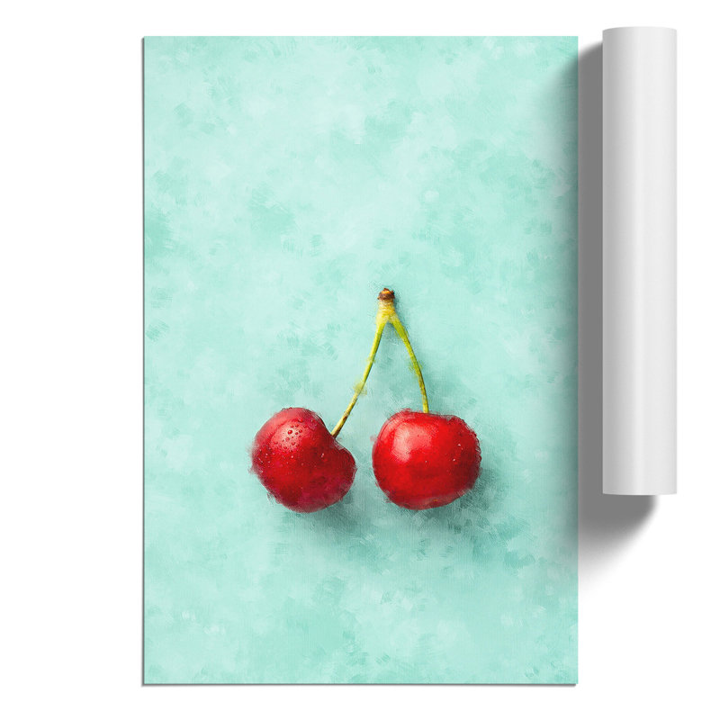 Two Cherries Painting - Frameless Print, 59cm H x 42cm W x 0.1cm D