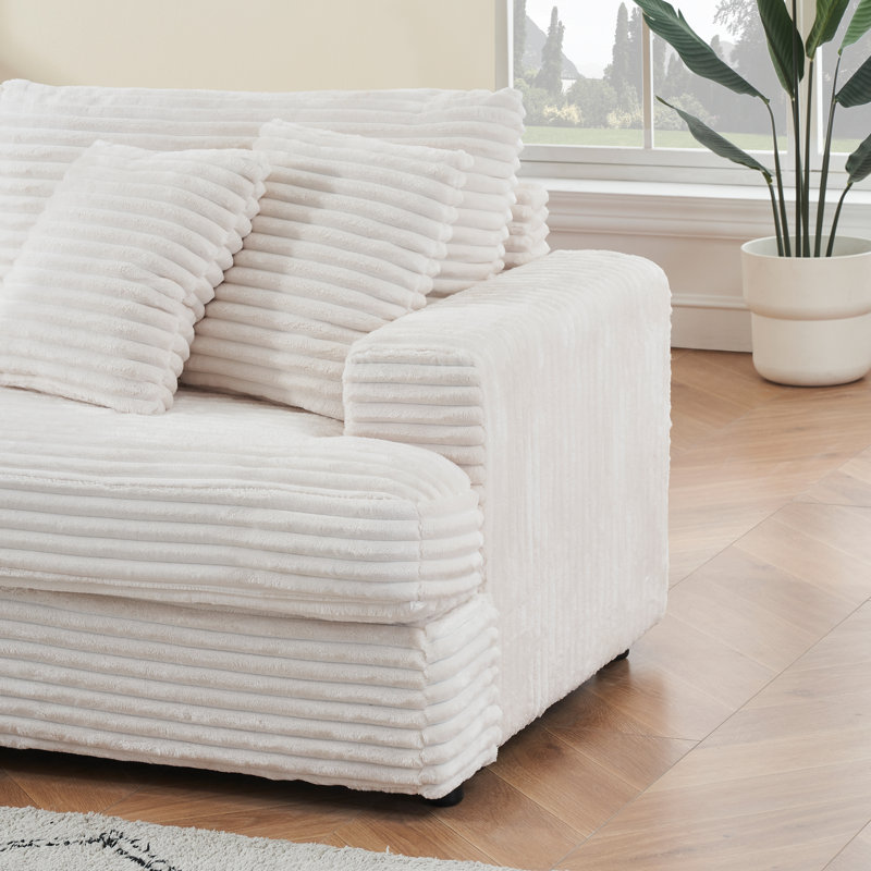 88.58" Corduroy 3-Seater Sofa, Spacious And Comfortable. Paired With 4 Throw Pillows In The Same Color, It Adds An Elegant Touch To A Modern Living Room.White