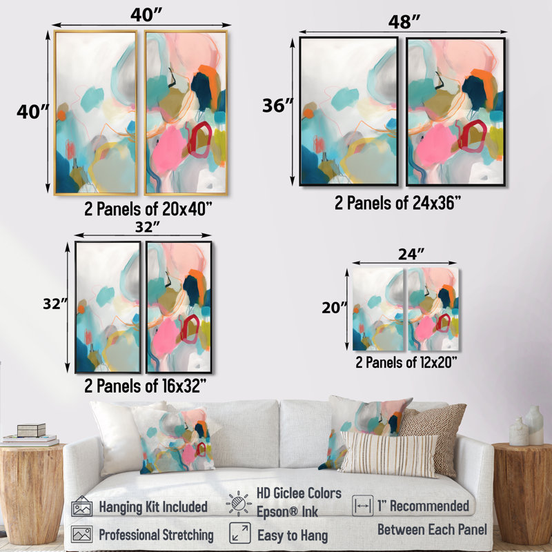 «Pink Blue Minimalims Fludity II», reproduction d'art minimaliste abstraite sur toile, 20" H x 24" W, Brown