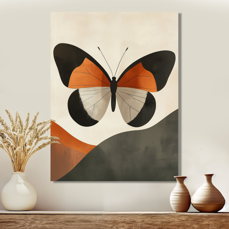 Tableau sur toile « Papillons orange » de style années 50, H 20 po x l 12 po, Toile tendue