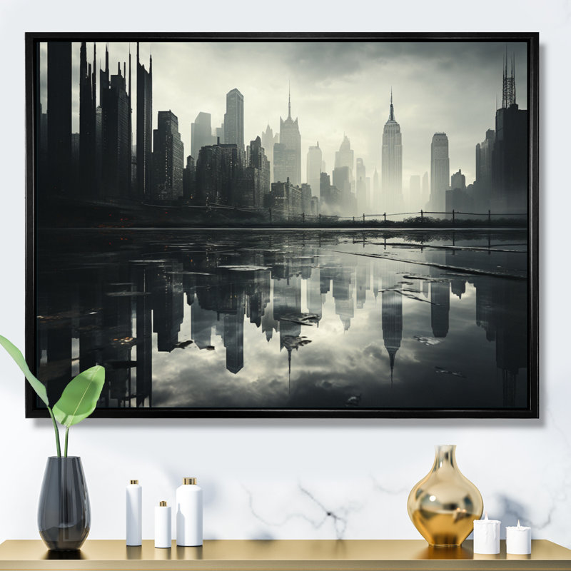 «Skyscrapers Urban Mirage IV», reproduction sur toile, H 24 po x l 32 po x P 1 po, Cadre flottant noir