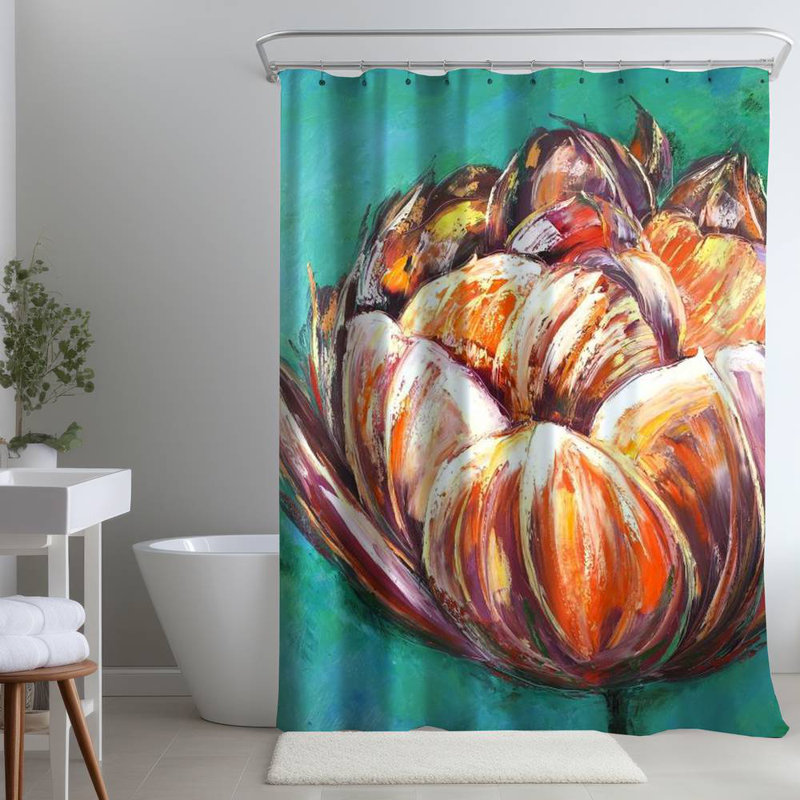 Floral – Polyester Shower Curtain, Dye Sublimation Print, 71" W × 74" L, Multicolor Green