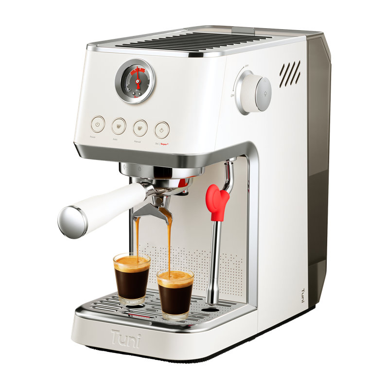 Machine à expresso Tuni E2 Gen3 avec super + puissance de vapeur, contrôle de la température PID NTC, machine à café à double chaudière à espresso 20 bars pour infusion à froid, espresso, cappuccino, café au lait | Système d'infusion 58 mm | Ivoire