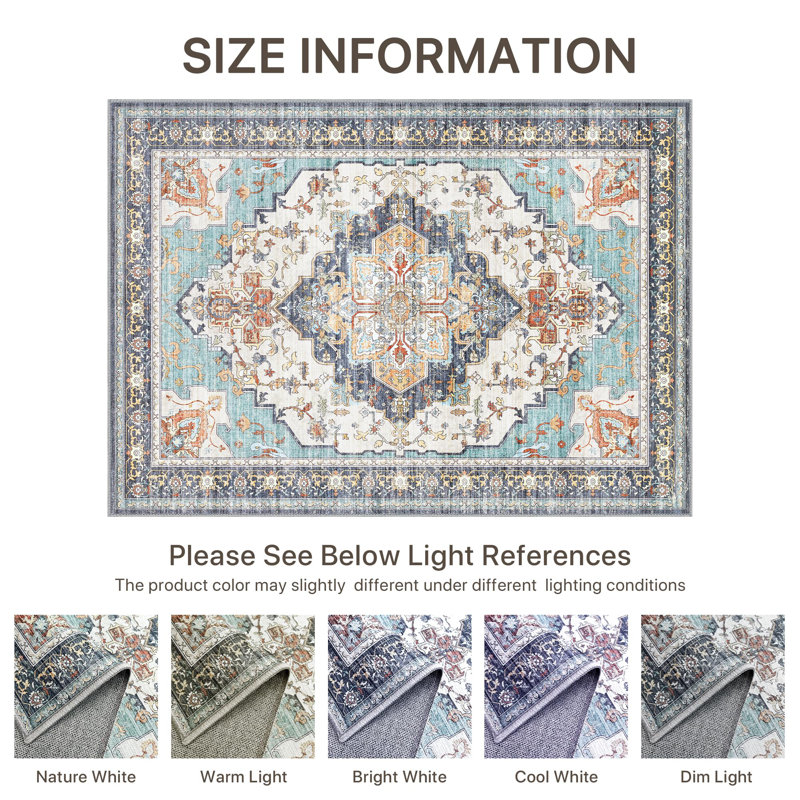 Oriental Area Rug, Vintage Low Pile Non-Slip Machine Washable Area Rug, Rectangle 160 x 230 cm
