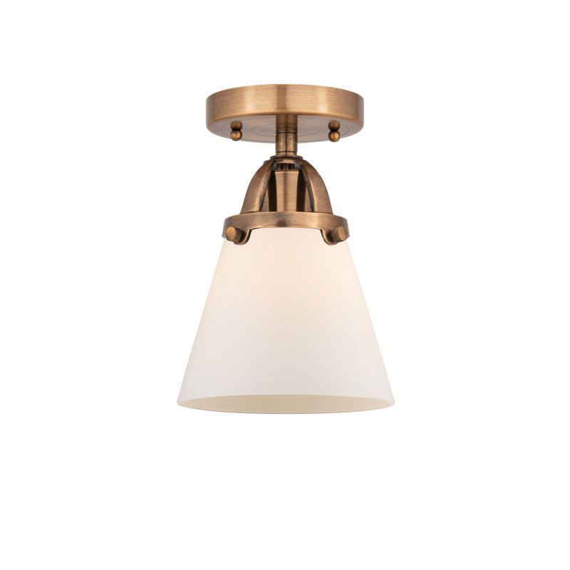 Glass Semi Flush Mount, Antique Copper, Matte White, 9.25" H x 6.25" W x 6.25" D
