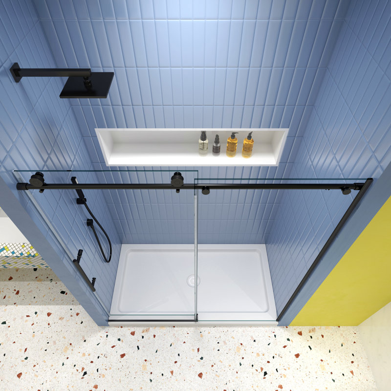 Porte de douche à dérivation, porte coulissante, système de fermeture en douceur, avec verre trempé de 5/16 po