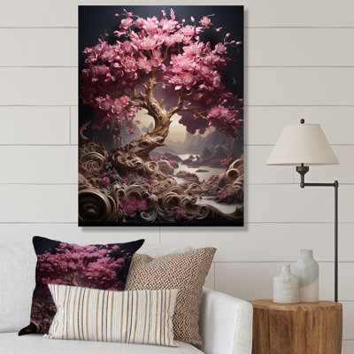 Orchidée rose jardin de branches III - art mural cerisier en fleurs