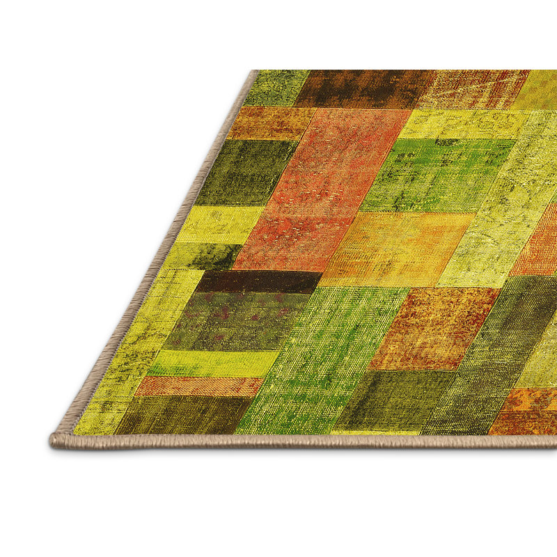 Tapis contemporains 443 jaunes lavables à la machine, Rectangle 2 pi x 3 pi