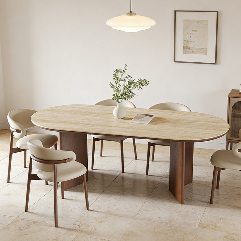 Oval-shaped French-style dining table, 29.53"H x 70.87"L x 35.43"W