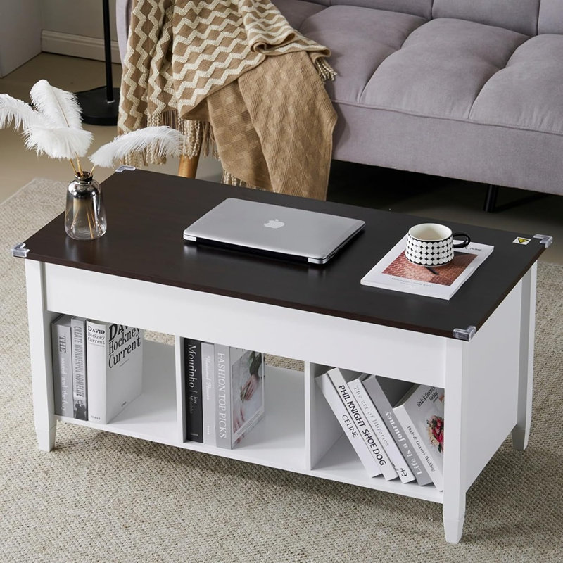 Table basse à plateau relevable, blanc, avec tablette de rangement / compartiment caché, table à café Mesa De Centro Para Sala