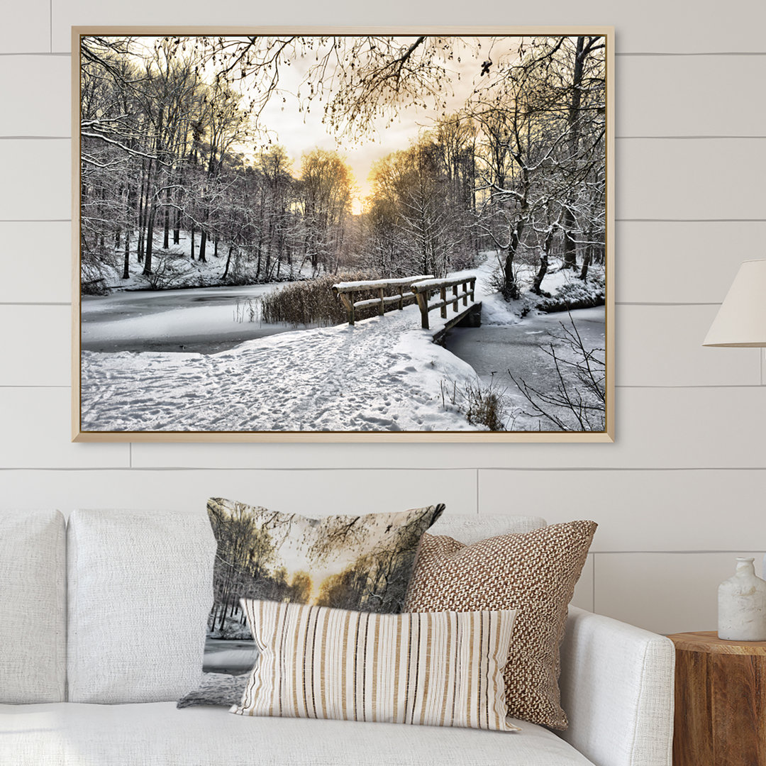 " Wooden Bridge In Snow Winter River " Union Rustic 
