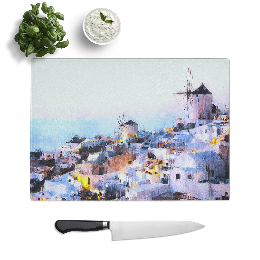Tempered Glass the Santorini Skyline in Greece Chopping Board