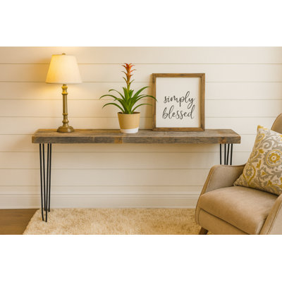 60" Reclaimed Wood Console Table with Black Metal Hairpin Legs