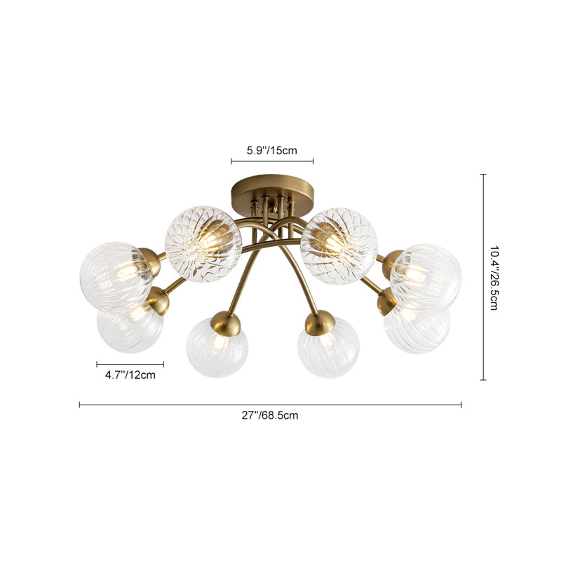 8-light Striped Glass Globe Semi-flush Mount