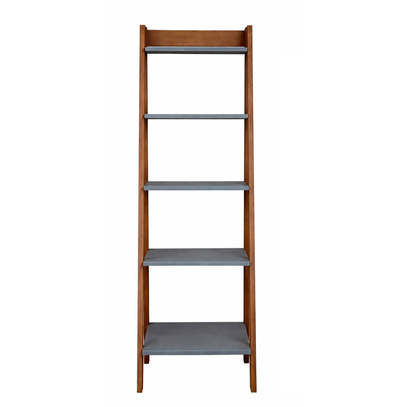 Shannia 159cm H x 44cm W Solid Wood Ladder Bookcase, Grey