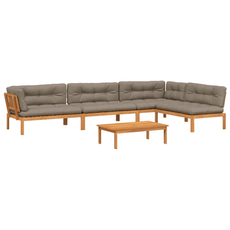 Ensemble de canapé de patio avec coussins 5 pièces Lark Manor, 2 x milieu + 2 x coin + table, Taupe, Marron clair