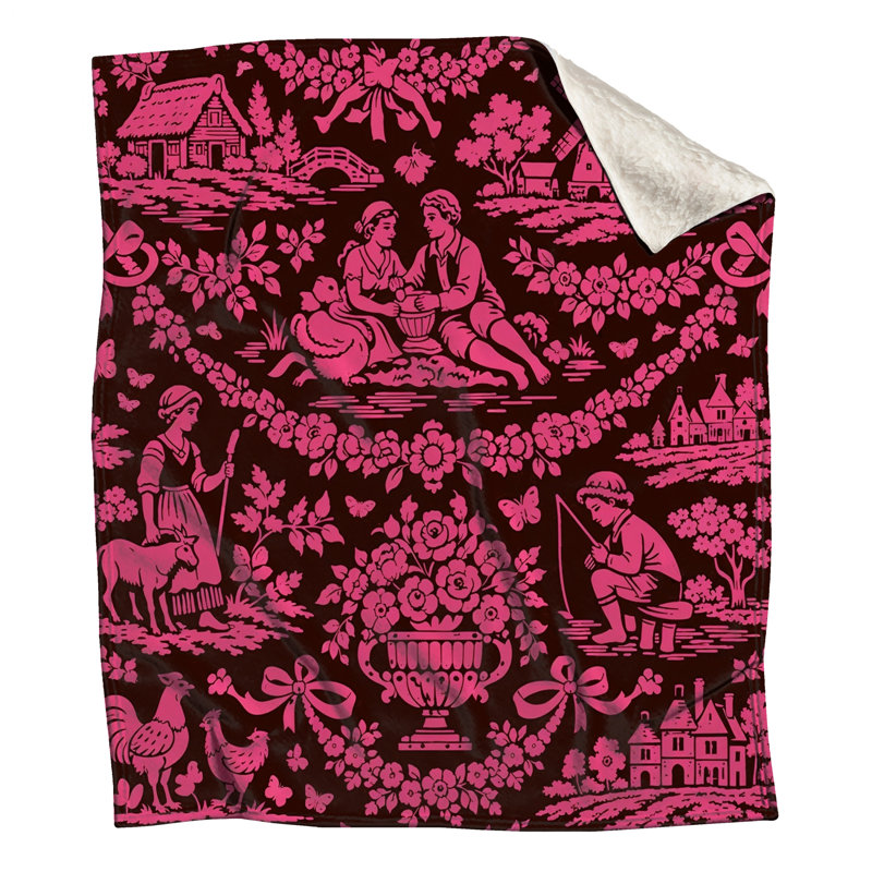 Pastoral Toile Pattern Blankets, 50in W x 60in H