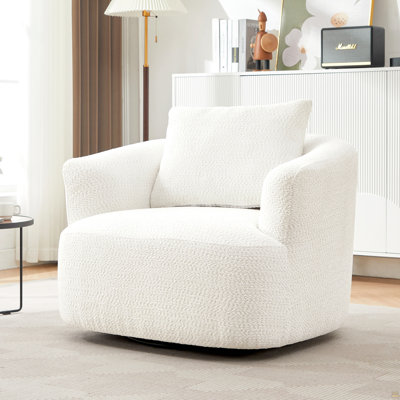360° Swivel Chair, 38.2" Accent Chair Sofa, Upholstered Swivel Barrel Sofa Chair With A Throw Pillow
