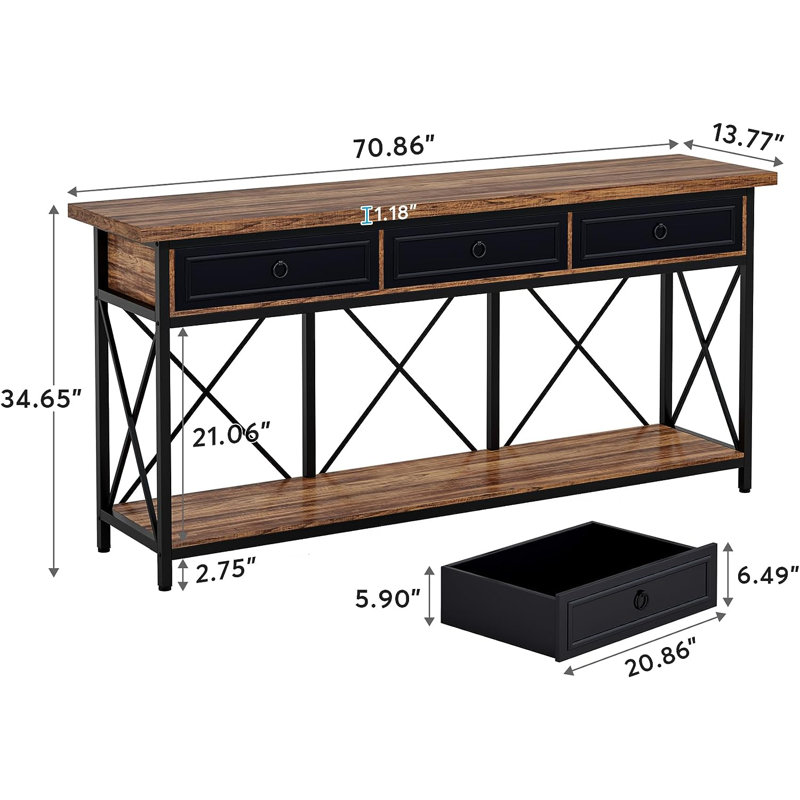 Tatianah 70.86'' Console Table, Brown/Black