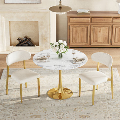 3-Piece Modern Round Dining Set, 31.5" Tulip Pedestal Table with 2 Upholstered Dining Chairs for Kitchen & Dining Room