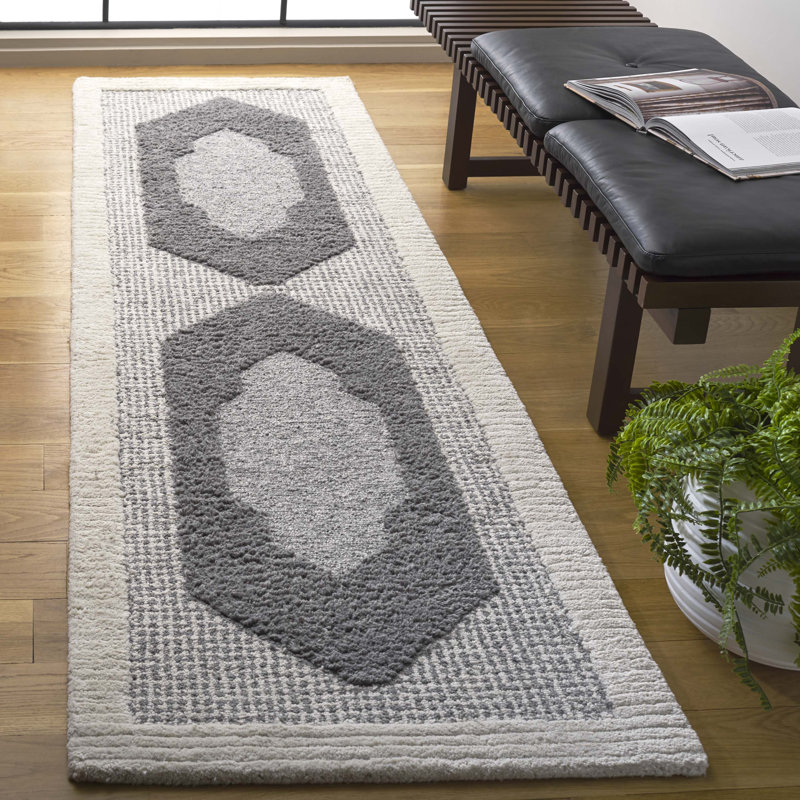 Tapis gris foncé / ivoire Jeniah 807, Tapis de couloir 2 pi 3 po x 8 pi
