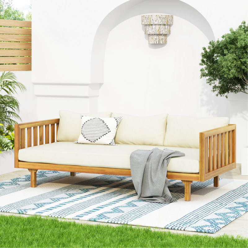Lit de jour 3 places (beige), Beige Cushion/Teak Frame