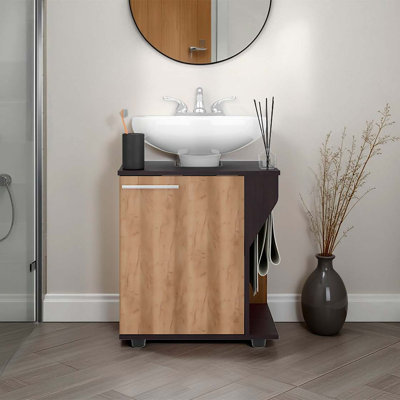 Wenge And Natural Oak Under Sink Storage Cabinet With Two Shelf