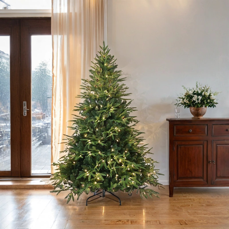 Arbre de Noël artificiel illuminé 4 pi 150 lumières incandescentes blanc chaud 856 branches en pin à mémoire de forme, 4'