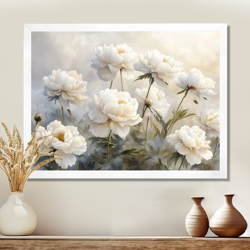 Iphigénia pivoines dans la brume de basse-cour I - pivoines, art mural pour le salon, Reproduction encadrée d'une seule photo