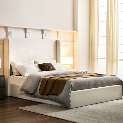 Upholstered King Bed Frame With 52.3" Headboard, American Minimalist Style, Fabric, Metal Frame, Foam Filler, Simple Assembly Contemporary Fabric Upholstery, Quick