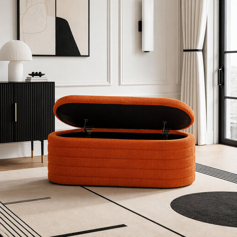 Banc de rangement moderne avec repose-pieds ovale, Orange