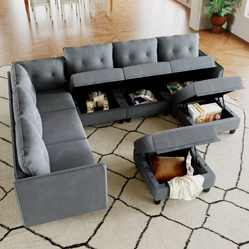 Canapé modulaire rembourré avec repose-pieds 8 pièces Zendajas, Mélange de polyester gris