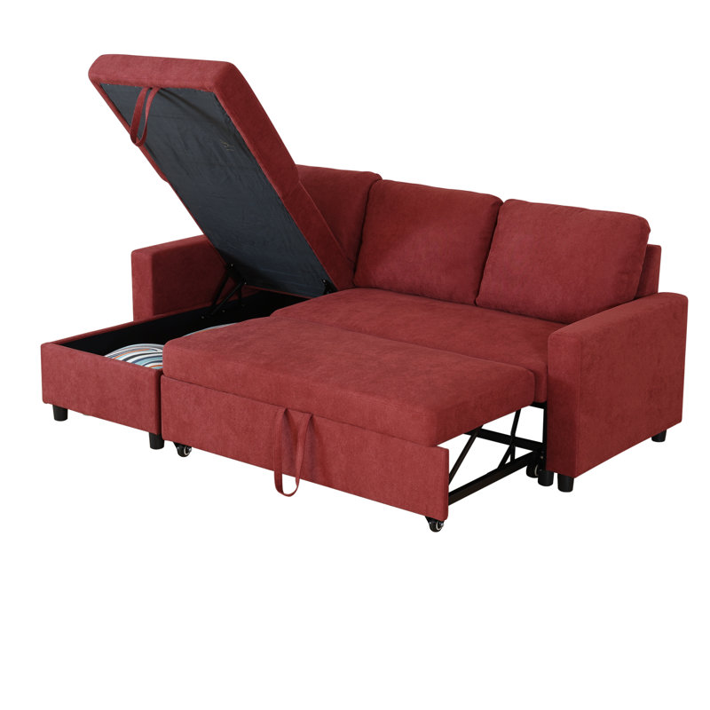 Canapé-lit modulaire en L 83,6 po avec méridienne de rangement et coussins décoratifs 83,6 po, Polyester rouge