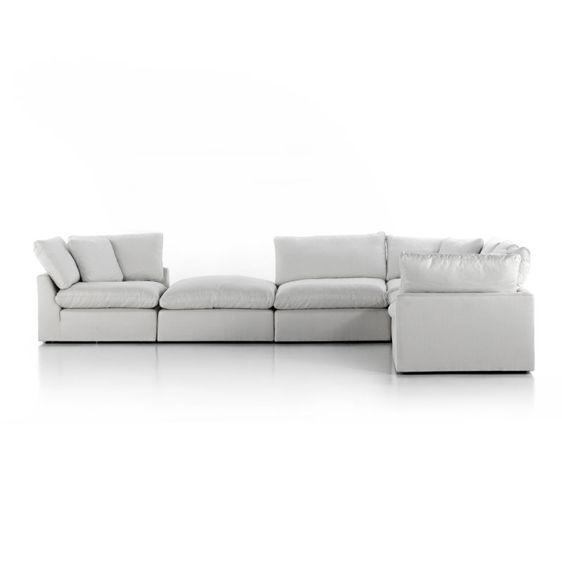 Stevie 165" Wide Right Hand Facing Anders Ivory Sofa & Chaise with Ottoman, Anders Ivory Polyester