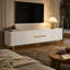 Meuble télé blanc moderne pour téléviseurs jusqu'à 85 pouces, meuble télé minimaliste avec 4 placards et pieds en métal