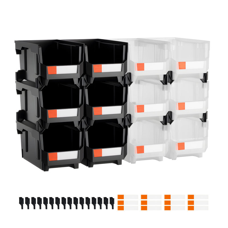 Ensemble de 12 bacs de rangement empilables avec ouverture frontale, organisateurs modulaires en plastique pour garage et atelier