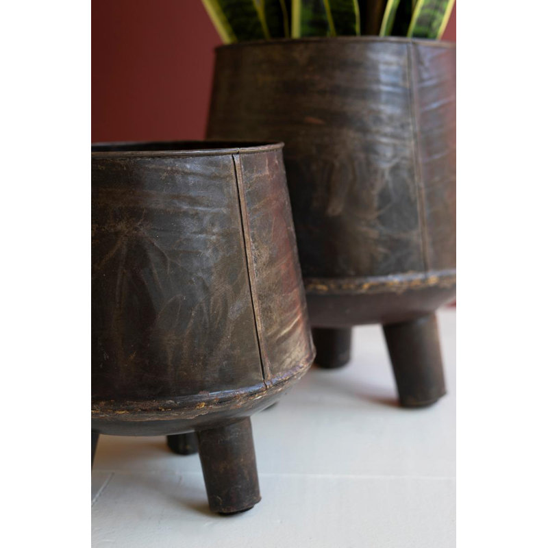  Ensemble de 2 pots décoratifs en fer avec pieds - 17 po de hauteur