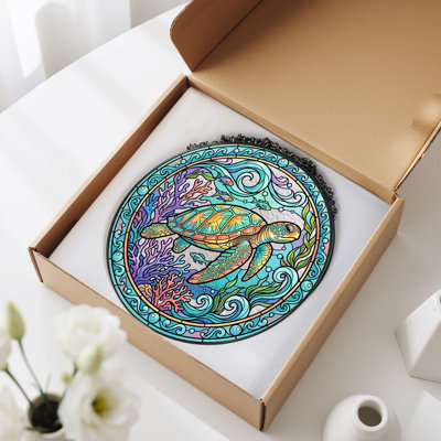 Sea Turtle Stained Glass Window Panel，7.8H