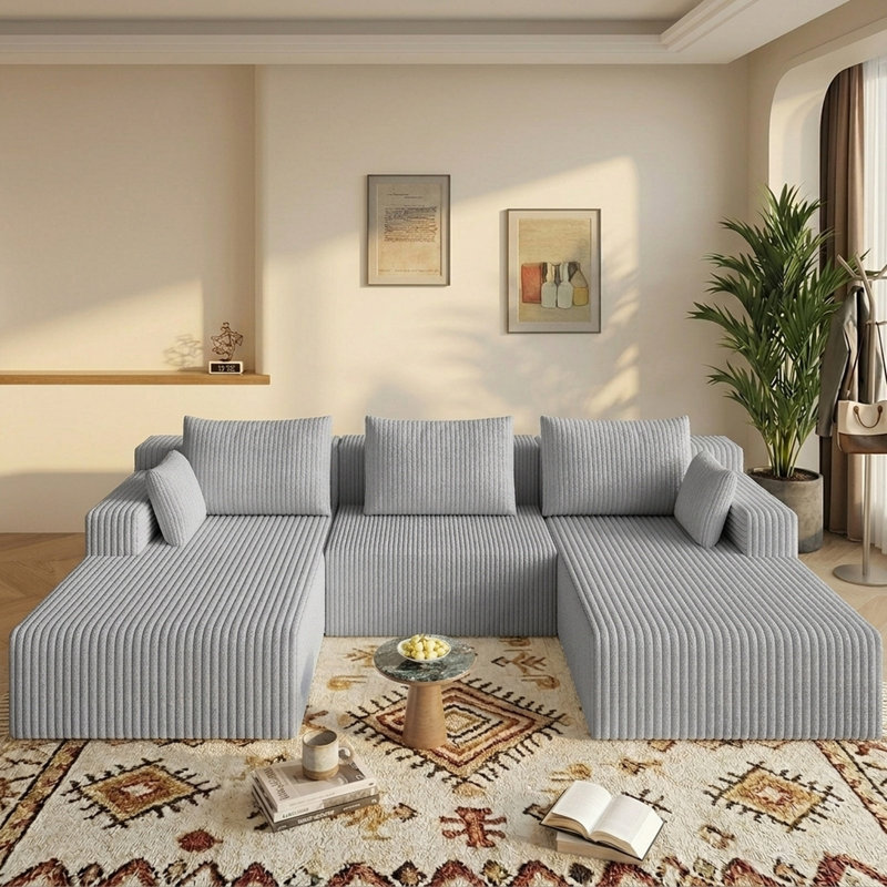 Canapé modulaire en U de 107 po en velours côtelé 107 po, canapé moderne modulaire à 4 places sans os avec 6 coussins, canapé rembourré à siège profond pour le salon, sans assemblage requis