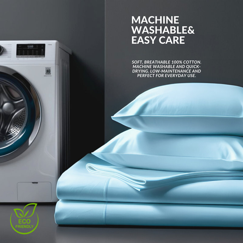 Ensemble de draps 4 pièces Luxury, Ensemble de draps pour grand lit avec 2 taies d'or, Bleu