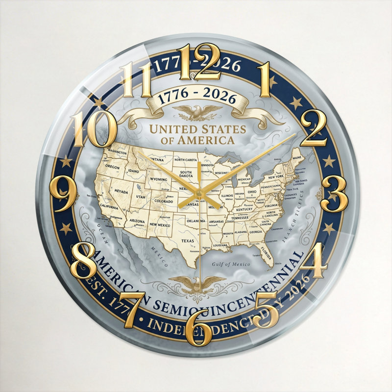 États-Unis États-Unis, 250e anniversaire, marchandise, horloge murale moderne, 60 x 60 cm (23,6 x 23,6 pouces)