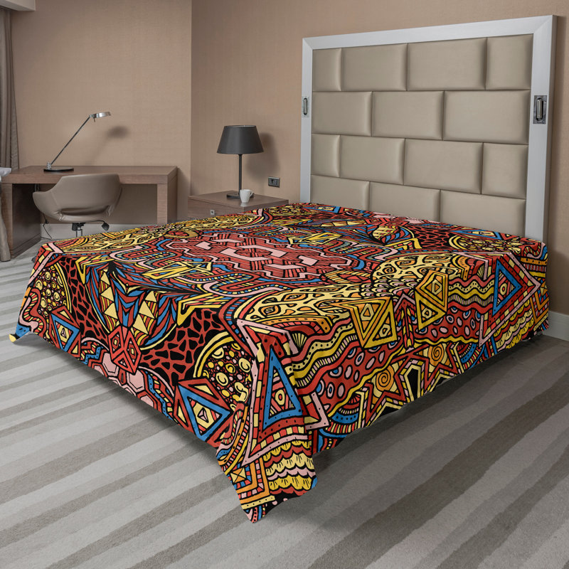 Ambesonne Psychedelic Top Flat Sheet Retro Funky Doodle Multicolor, Full
