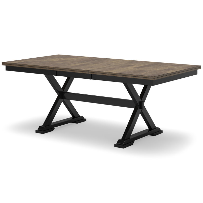 Black and Brown Extendable Farmhouse Dining Table with Butterfly Leaf