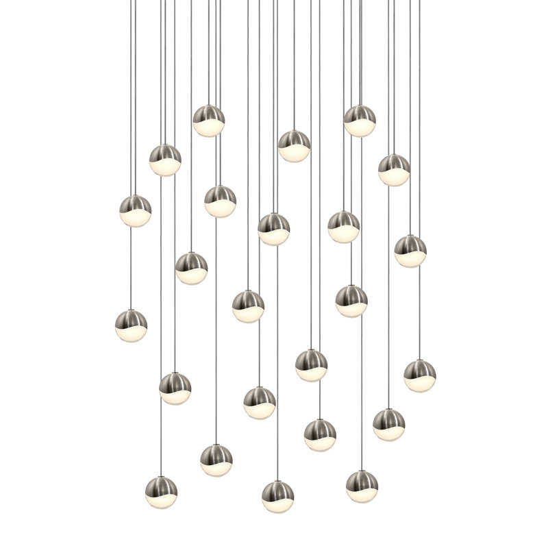Grapes 24 - Light LED Pendant, 3.75" H x 27" W x 27" D, Satin Nickel, White