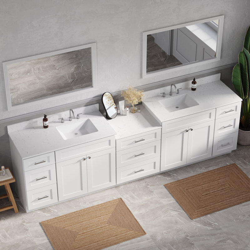  Dessus de meuble-lavabo double 114 po Shaker, Blanc, 115"