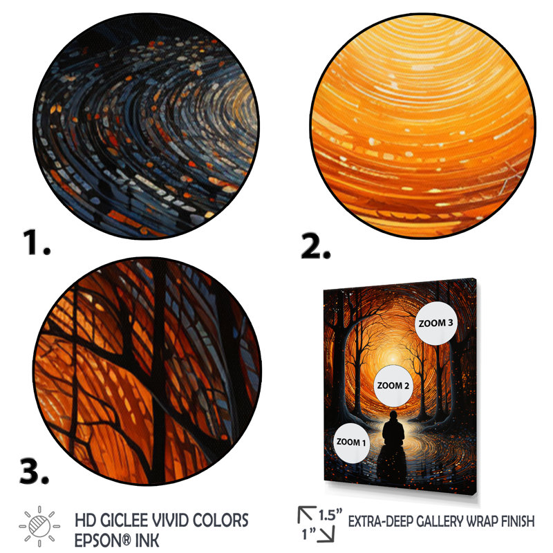 «Orange Orange Meditation Inner Journey Pointillism», art mural sur toile, H 32 po x l 16 po, Cadre flottant blanc